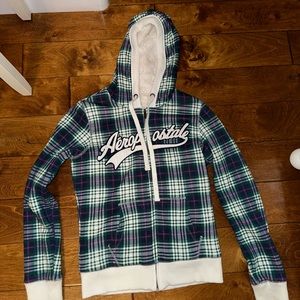 Green plaid furry inside hoodie